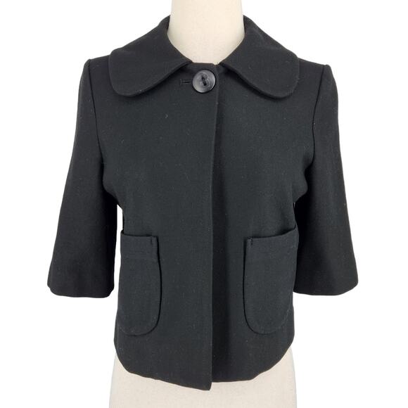 Tulle Wool Blend Cropped Coat Peter Pan Collar Pockets Womens Size Small - Picture 1 of 6